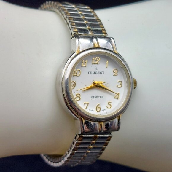 Peugeot Ladies Two-Tone Quartz Watch Japan Movt Stretch Band Runs Great - Picture 2 of 7